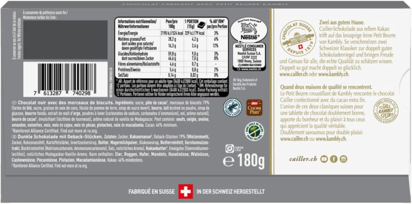 Cailler Kambly Tablette Chocolat Noir - 180gr