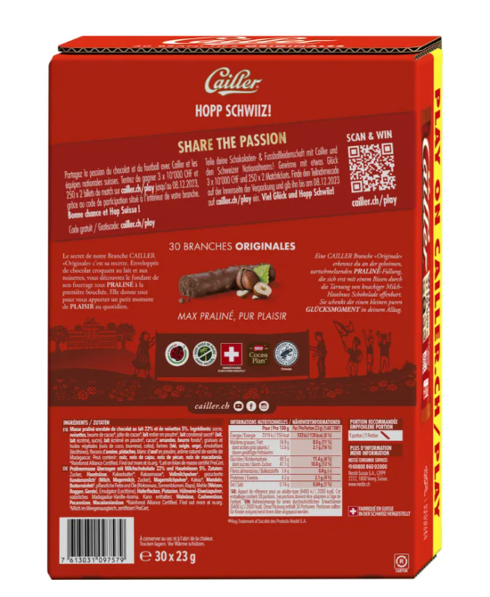 Cailler chocolade praline tak x30 Big Pack (Puur, klassiek of karamel)