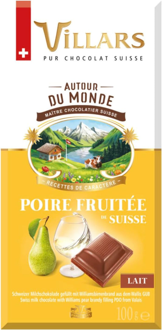 Villars - La tablette 100g - Pur chocolat au lait Suisse avec larmes de Poire Williams