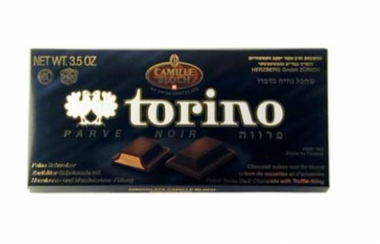 Torino Noir, Chocolat Suisse Fin avec Crème de Noisettes et d'Amandes, Kasher, Végétalien, 100g